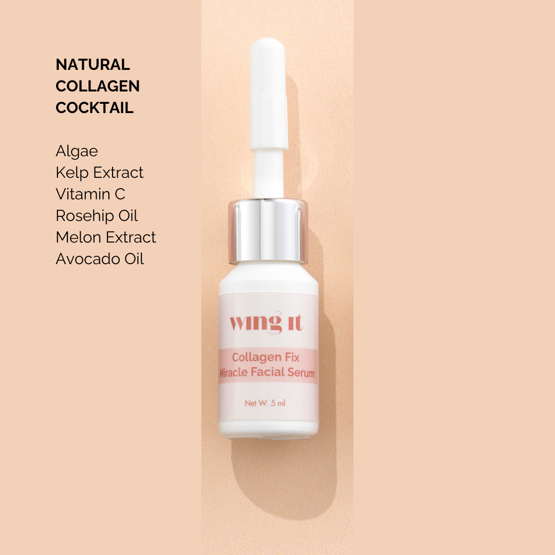 Natural Collagen cocktail, image of collagen fix facial oil with a list of ingredients