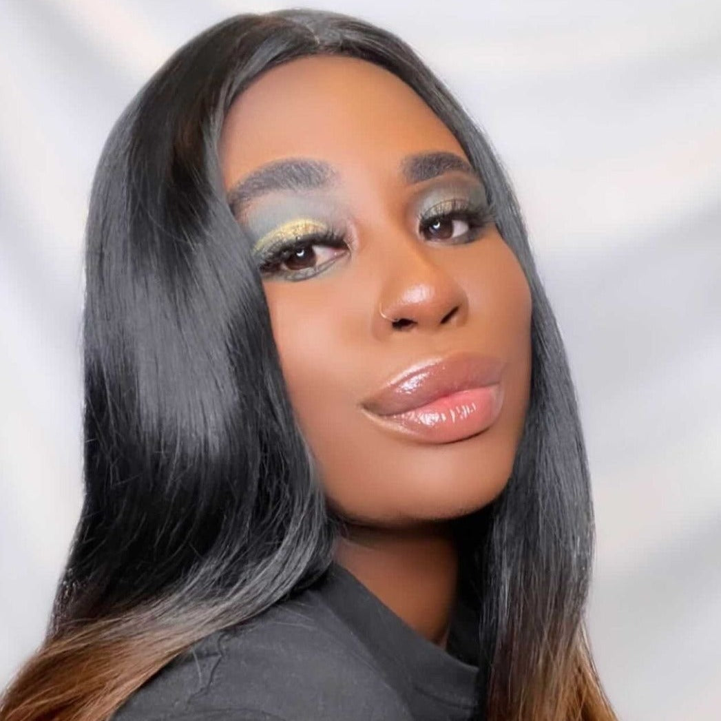 Model wearing peacocking bold false eyelashes