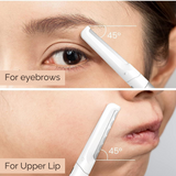 Razor showing application on eyebrows and the upper lip