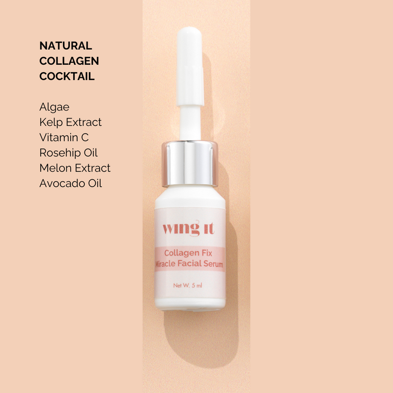 Natural Collagen cocktail, image of collagen fix facial oil with a list of ingredients 