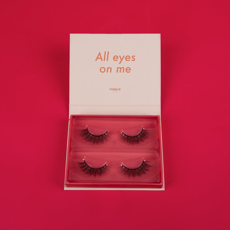 Double pack of SILK SYSTEM vegan luxury false eyelashes in cream and pink packaging.